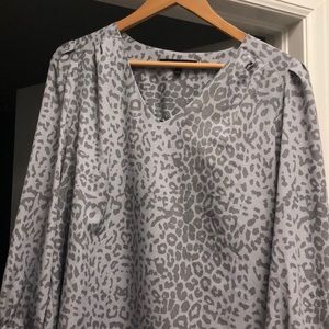 Grey Leopard Long Sleeved Blouse